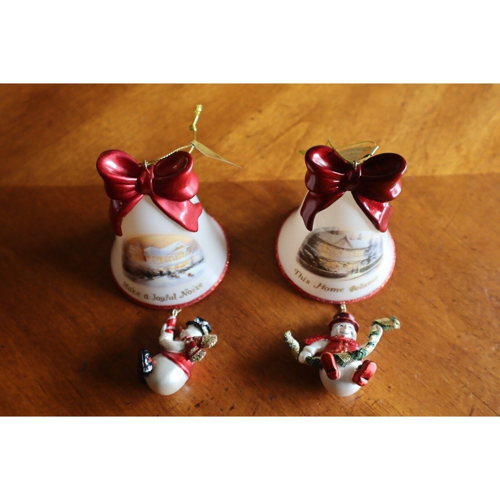 Thomas Kinkade Ringing in Holiday Christmas Bell Ornaments With Snowmen LOT#3 - Picture 4 of 13